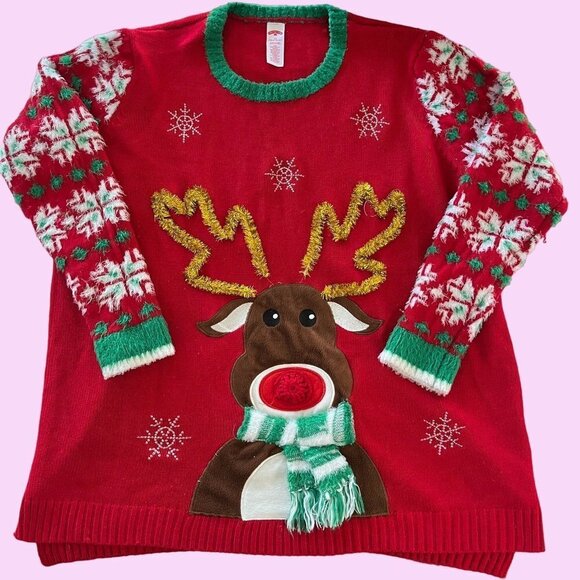 Christmas Xmas Sweater Womens 2X Multicolor‎ Long Sleeve Heavy Knit Pullover - Picture 2 of 9